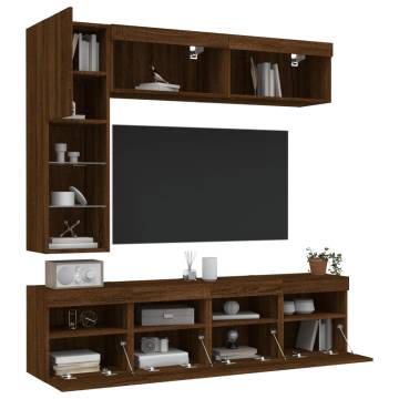 7 Piece TV Wall Cabinet Set with LED Lights Brown Oak