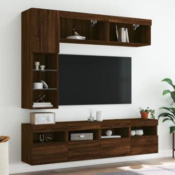 7 Piece TV Wall Cabinet Set with LED Lights Brown Oak