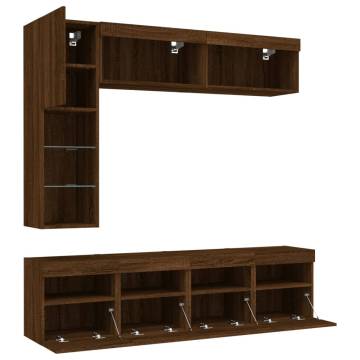 7 Piece TV Wall Cabinet Set with LED Lights Brown Oak