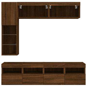 7 Piece TV Wall Cabinet Set with LED Lights Brown Oak