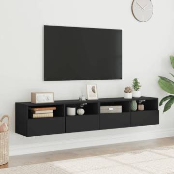 TV Wall Cabinets 2 pcs Black 80x30x30 cm Engineered Wood