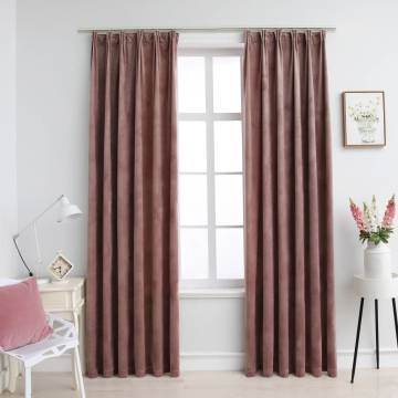 Blackout Curtains 2pcs with Hooks Velvet Antique Pink 140x225cm