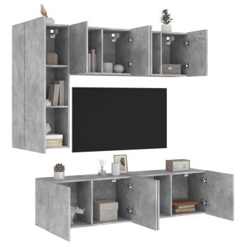 5 Piece TV Wall Units Concrete Grey Engineered Wood