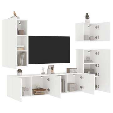 5 Piece TV Wall Units White Engineered Wood