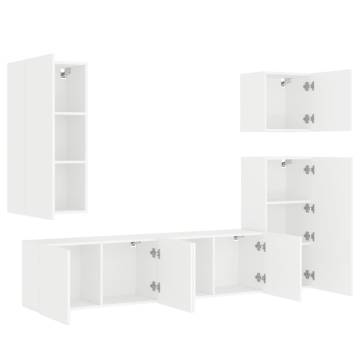 5 Piece TV Wall Units White Engineered Wood