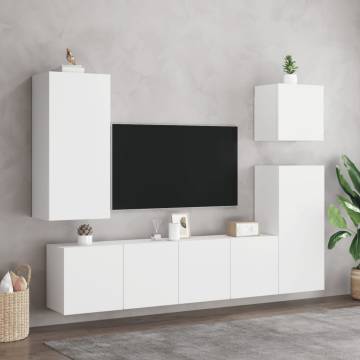 5 Piece TV Wall Units White Engineered Wood