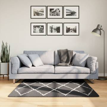 Shaggy Rug High Pile Modern Black and Cream 120x120 cm