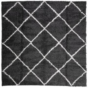 Shaggy Rug High Pile Modern Black and Cream 120x120 cm