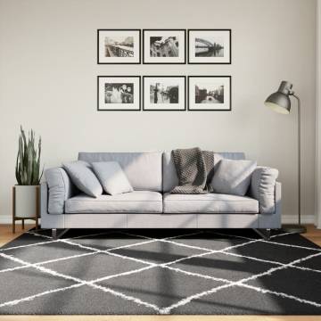 Shaggy Rug High Pile Modern Black and Cream 200x200 cm