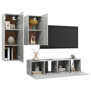 4 Piece TV Cabinet Set Concrete Grey Engineered Wood