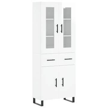 Highboard High Gloss White 69.5x34x180 cm Engineered Wood