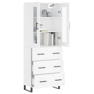 Highboard High Gloss White 69.5x34x180 cm Engineered Wood