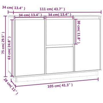 Sideboard Grey 111x34x75 cm Solid Wood Pine