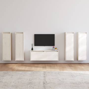 TV Cabinets 5 pcs White Solid Wood Pine