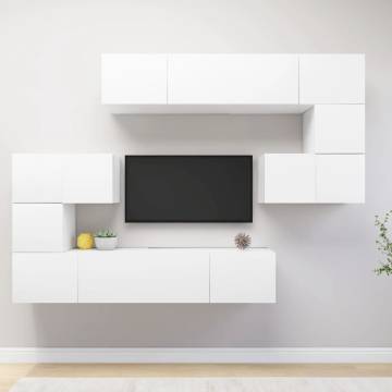 8 Piece TV Cabinet Set White Engineered Wood