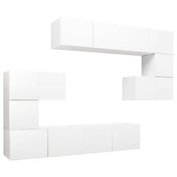 8 Piece TV Cabinet Set White Engineered Wood