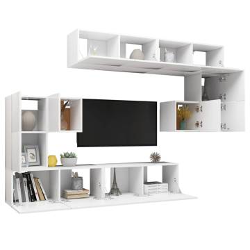 8 Piece TV Cabinet Set White Engineered Wood