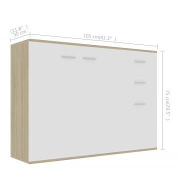 Sideboard White and Sonoma Oak 105x30x75 cm Engineered Wood