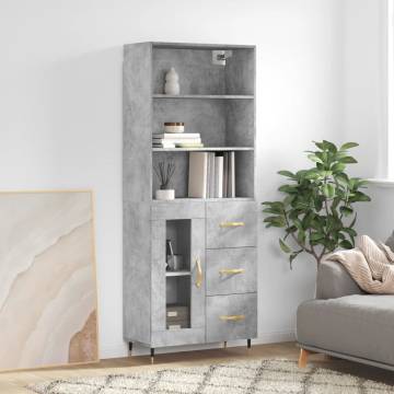 Highboard Concrete Grey 69.5x34x180 cm Engineered Wood