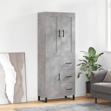 Highboard Concrete Grey 69.5x34x180 cm Engineered Wood