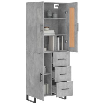 Highboard Concrete Grey 69.5x34x180 cm Engineered Wood