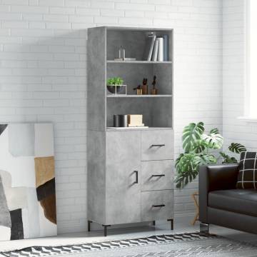 Highboard Concrete Grey 69.5x34x180 cm Engineered Wood