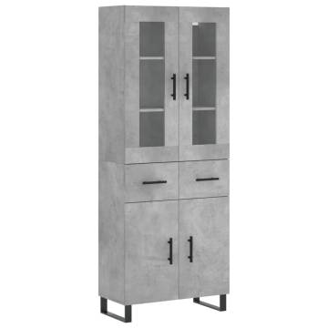 Highboard Concrete Grey 69.5x34x180 cm Engineered Wood