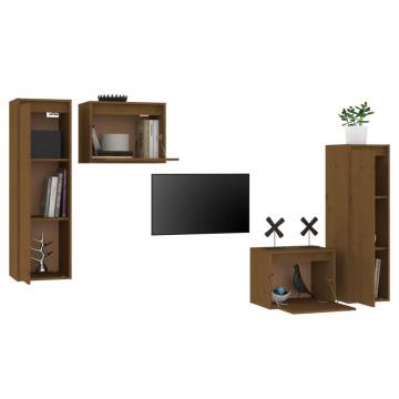 TV Cabinets 4 pcs Honey Brown Solid Wood Pine