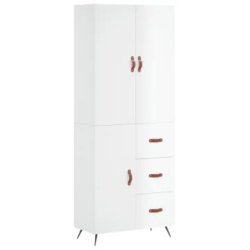 Highboard High Gloss White 69.5x34x180 cm Engineered Wood