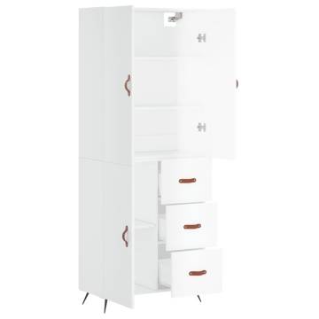 Highboard High Gloss White 69.5x34x180 cm Engineered Wood