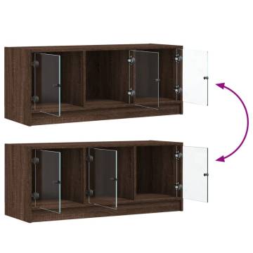 TV Cabinet with Glass Doors Brown Oak 102x37x42 cm