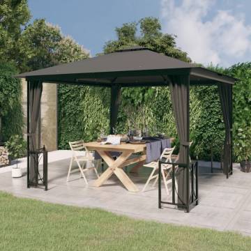 Gazebo with Sidewalls&Double Roofs 3x3 m Anthracite