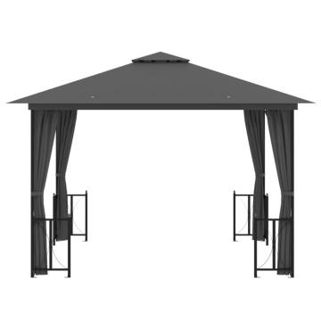 Gazebo with Sidewalls&Double Roofs 3x3 m Anthracite