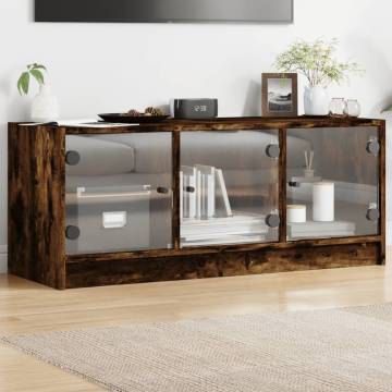 TV Cabinet with Glass Doors Smoked Oak 102x37x42 cm