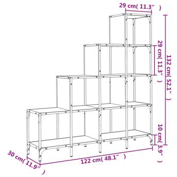 Bookcase Brown Oak 122x30x132 cm Engineered Wood and Metal