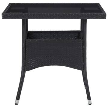 Outdoor Dining Table Black Poly Rattan and Glass