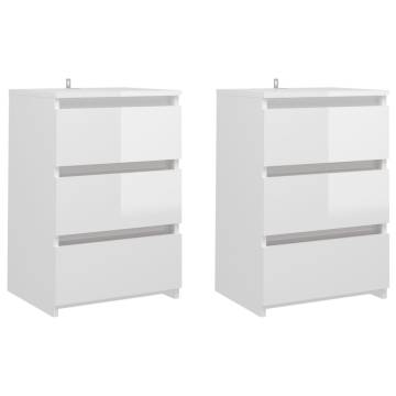 Bed Cabinets 2 pcs High Gloss White 40x35x62.5 cm Engineered Wood