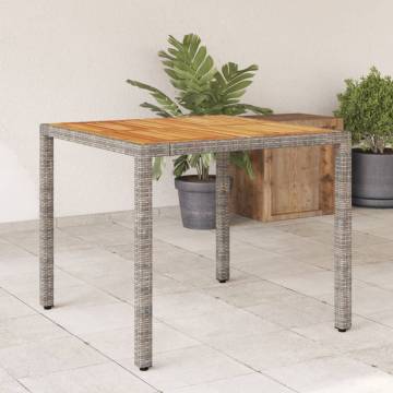 Garden Table with Acacia Wood Top Grey 90x90x75 cm Poly Rattan