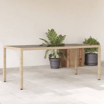 Garden Table with Glass Top Beige 190x90x75 cm Poly Rattan