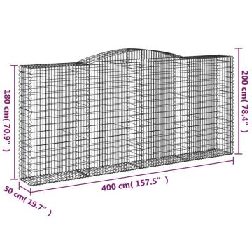 Arched Gabion Baskets 9 pcs 400x50x180/200 cm Galvanised Iron