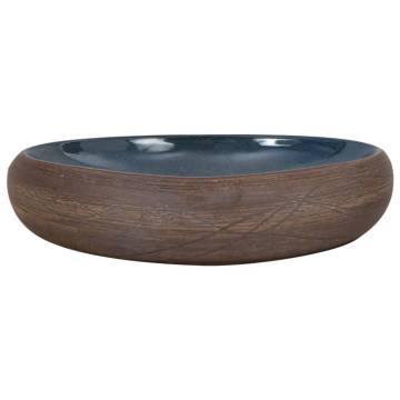 Countertop Basin Brown and Blue Oval 59x40x15 cm Ceramic