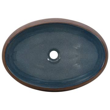 Countertop Basin Brown and Blue Oval 59x40x15 cm Ceramic