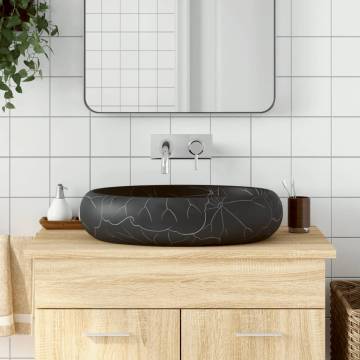 Countertop Basin Black Oval 59x40x15 cm Ceramic