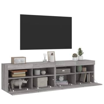 TV Wall Cabinets with LED Lights 2 pcs Grey Sonoma 80x30x40 cm