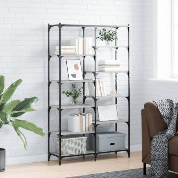 Bookshelf Grey Sonoma 100x32x170 cm Engineered Wood and Iron