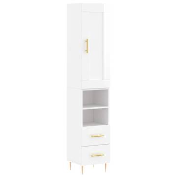 Highboard High Gloss White 34.5x34x180 cm Engineered Wood