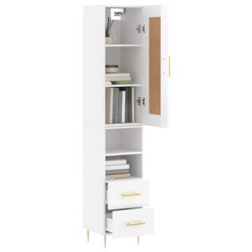 Highboard High Gloss White 34.5x34x180 cm Engineered Wood