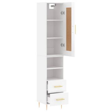 Highboard High Gloss White 34.5x34x180 cm Engineered Wood