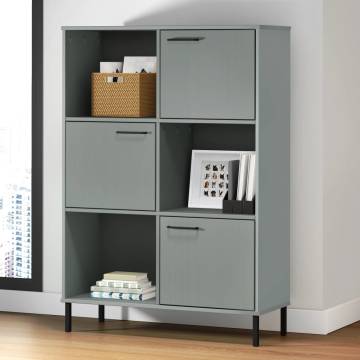 Bookcase with Metal Legs Grey 90x35x128.5 cm Solid Wood OSLO