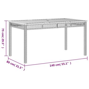 Garden Table Grey 140x80x75 cm Poly Rattan Acacia Wood